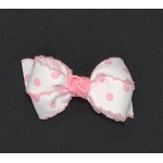 White (150 Pink) Polka Dots Pico Stitch  Bow - 3 inch